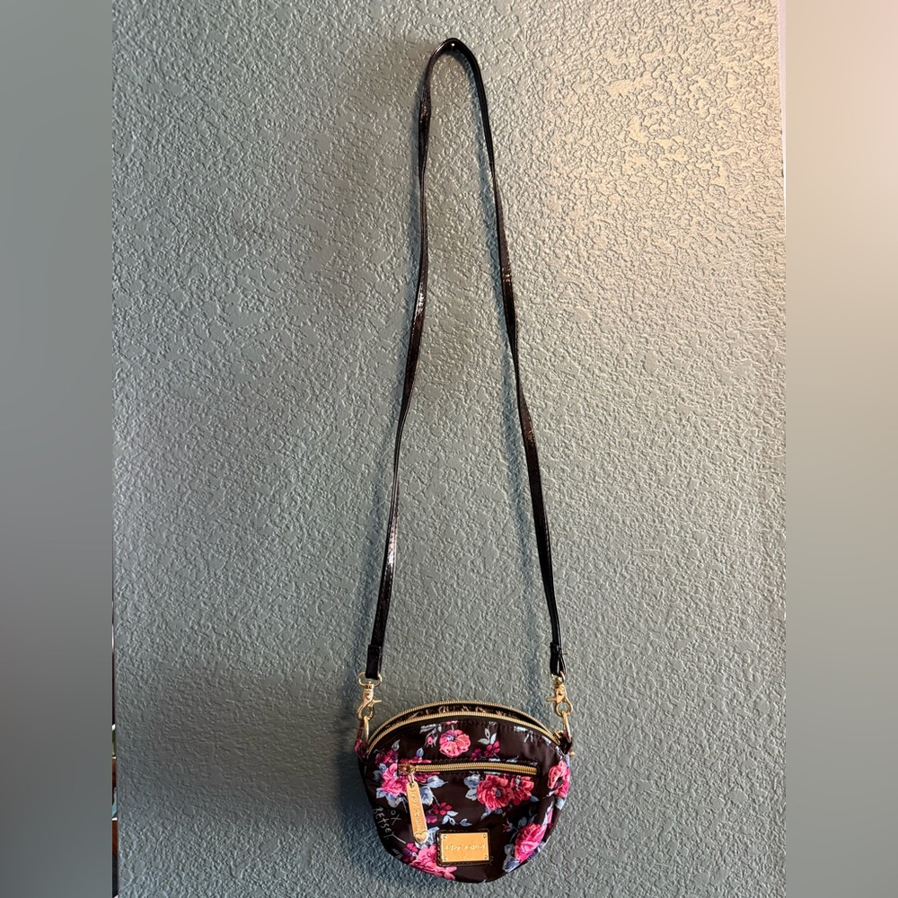 Betsey Johnson Black and Pink Floral Crossbody Bag